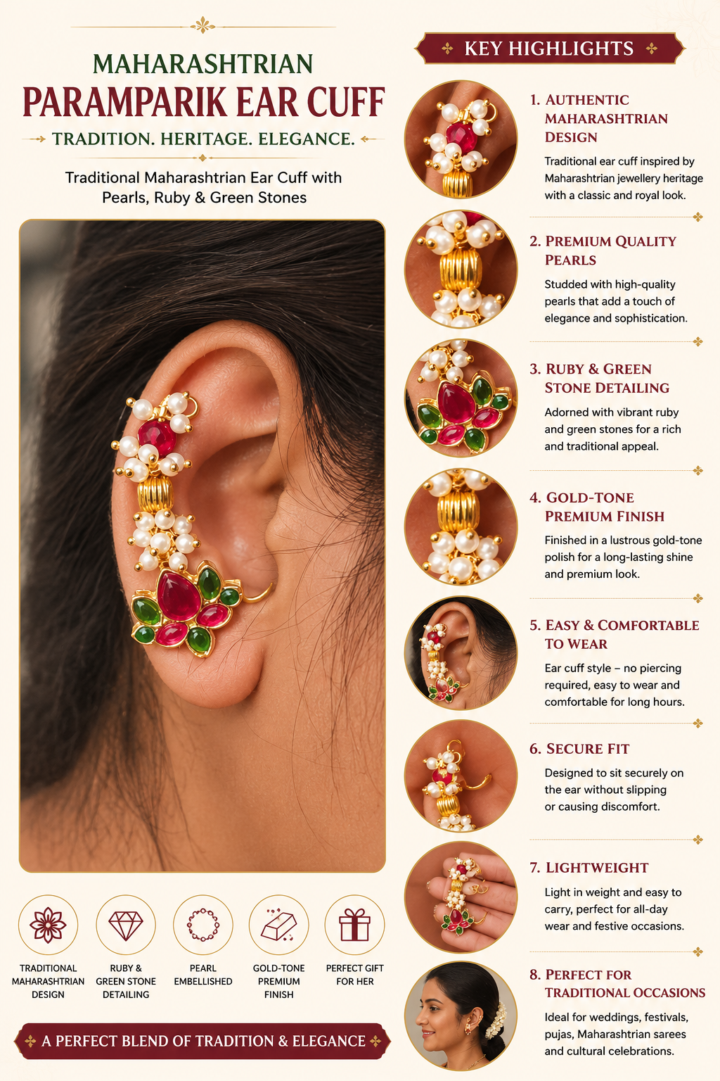 Maharashtrian Paramparik Moti Ear Cuff