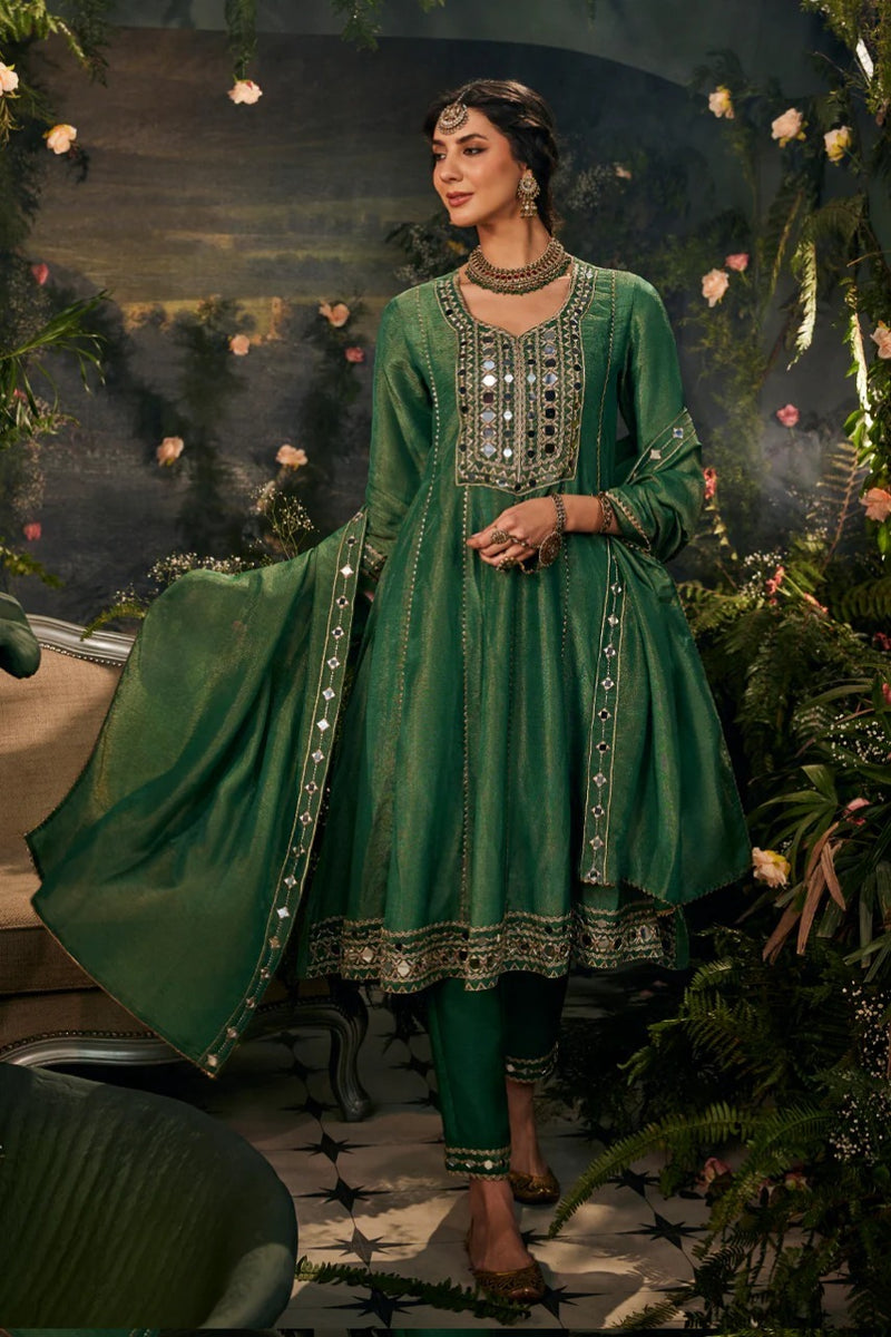 Mirrorwork Green-Anarkali set
