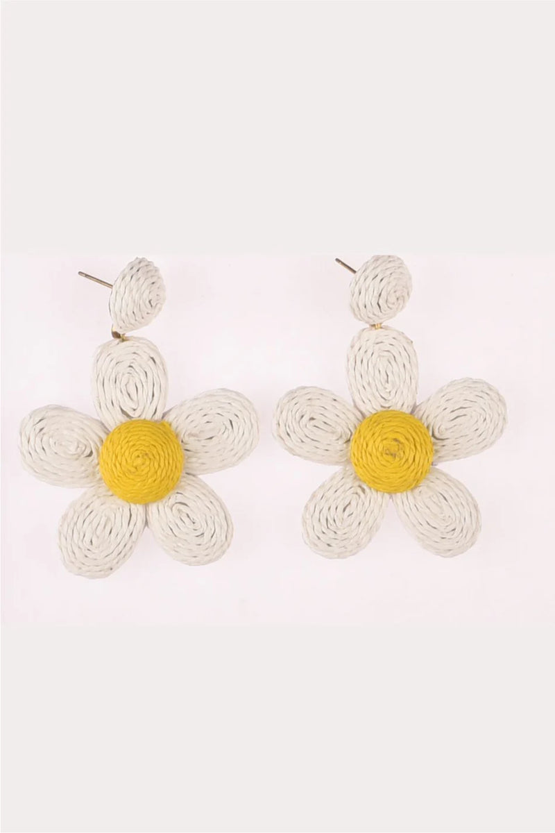 White Rafia Sunflower Earrings