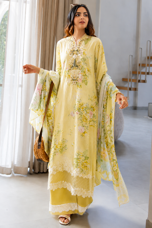 Women's Yellow Floral Print Crepe Kurta Set