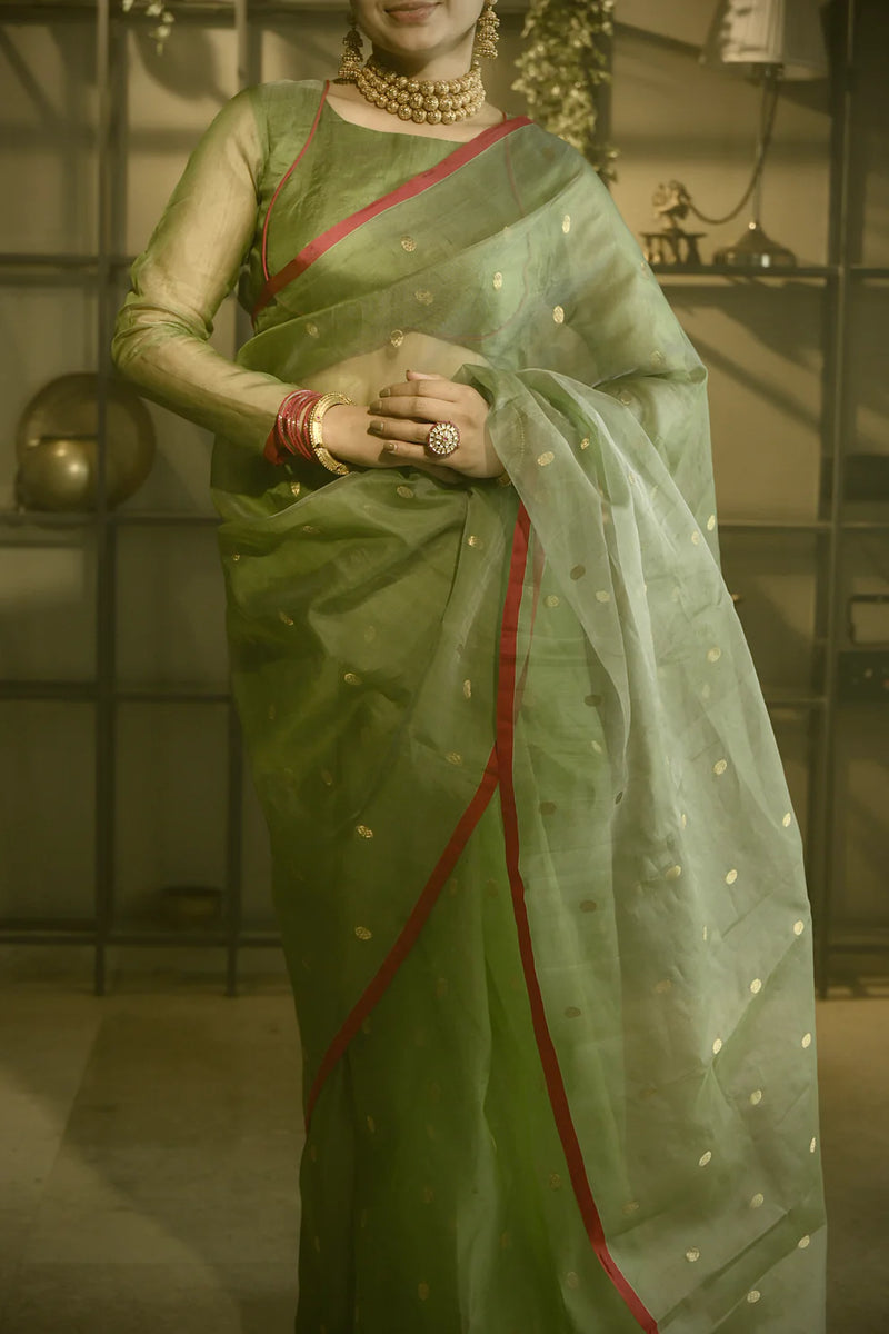 Royal Chanderi Silk Saree with Gold Zari Bootis