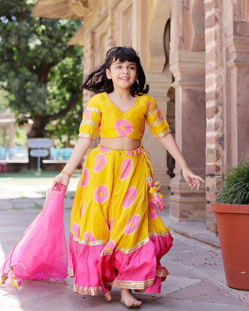 Yellow Varuna Silk Tie & Dye Lehenga Set