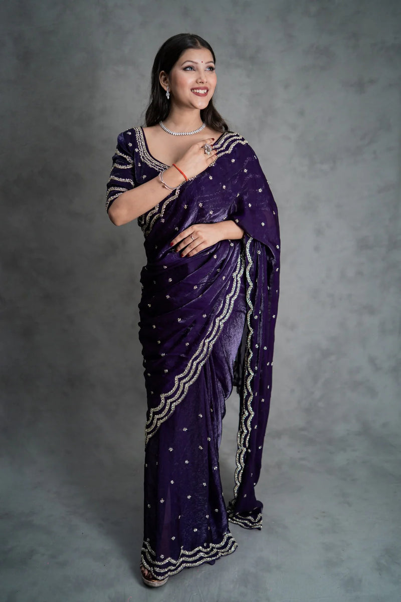 Garnet Red Fendy Silk Saree with blouse - By Reet Lifestyle