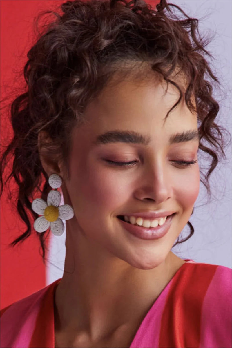 White Rafia Sunflower Earrings
