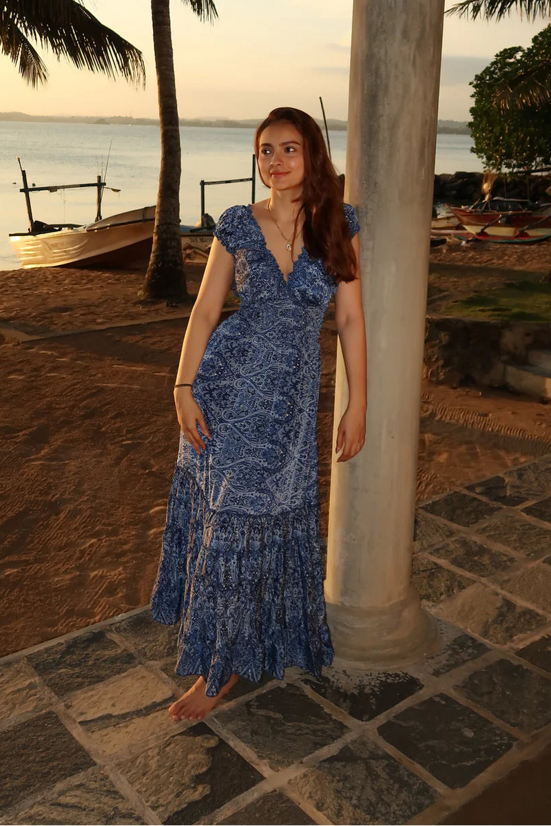 Women's Handcrafted Viscose Silk Smocked Maxi Dress