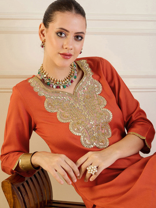 Kesari Noor Heritage Embroidered Kurta & Dhoti Pants Ensemble