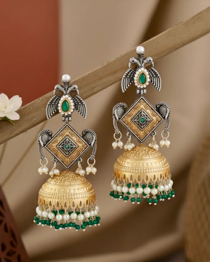 Green Arjun Designer Brass-Look Earrings