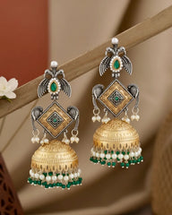Green Arjun Designer Brass-Look Earrings