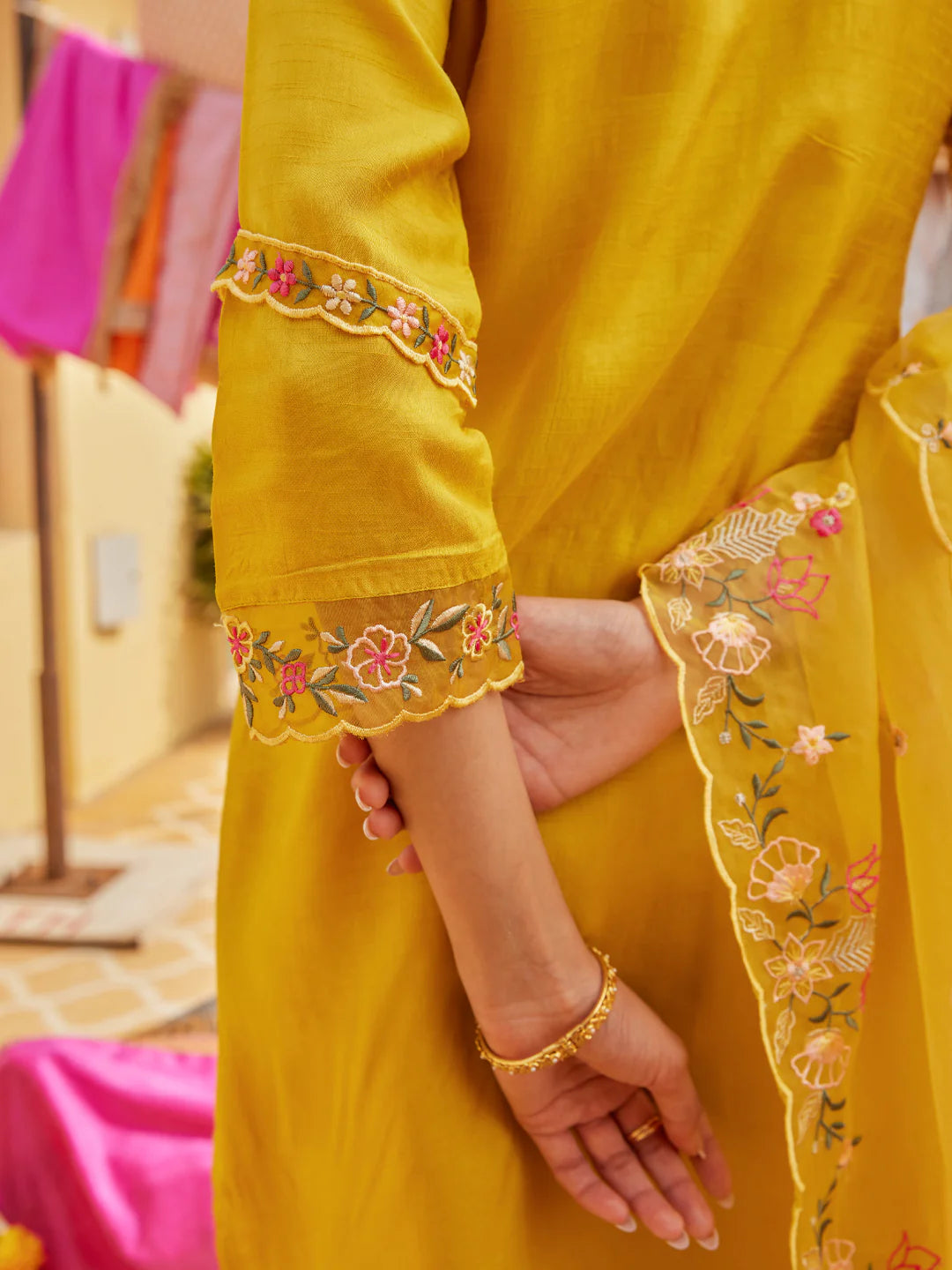 Straight Kurta with Pant & Dupatta - Yellow