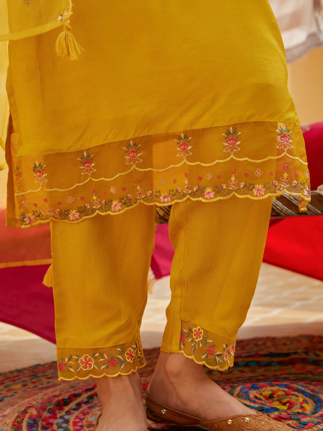 Straight Kurta with Pant & Dupatta - Yellow