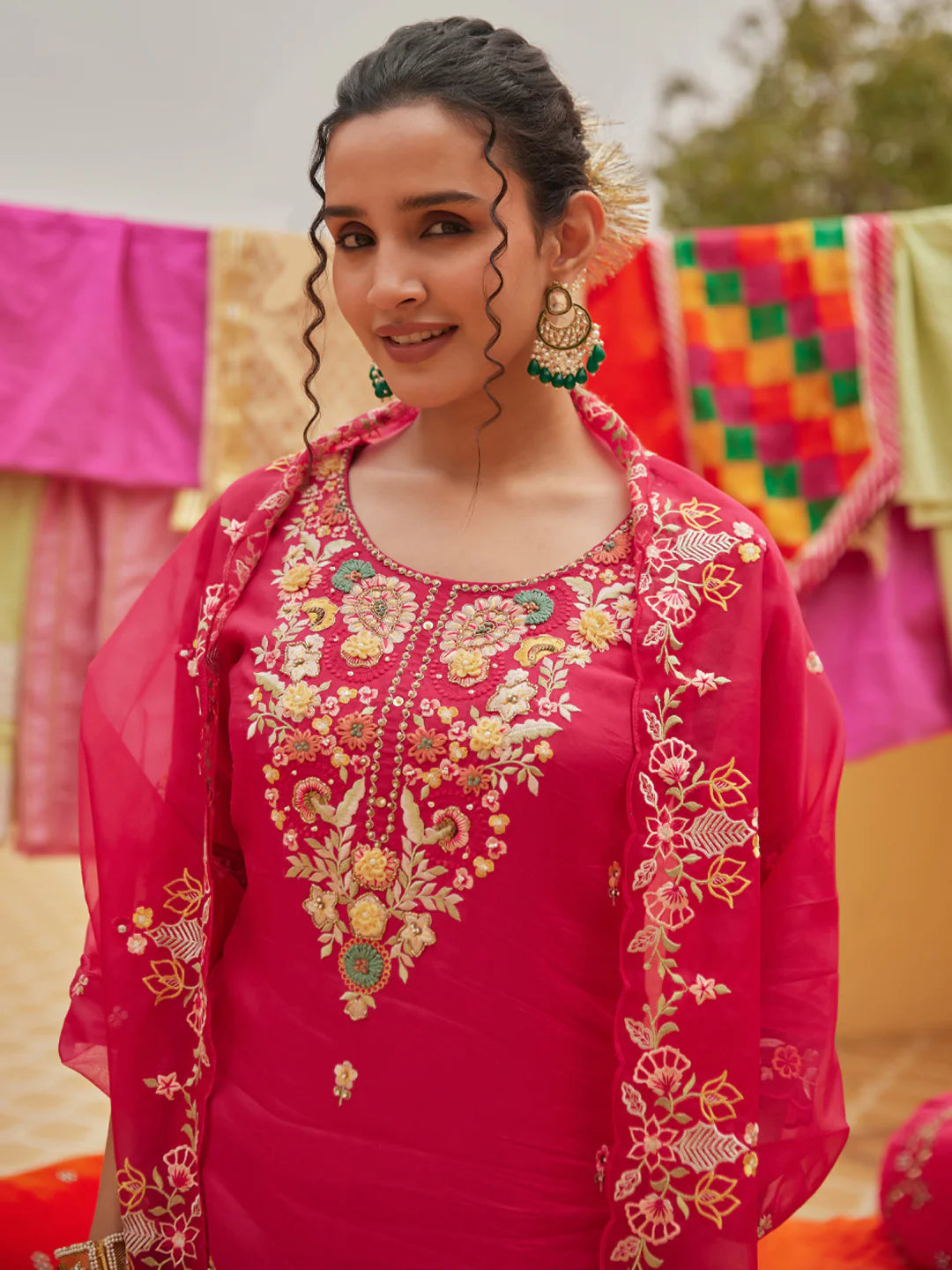 Straight Kurta with Pant & Dupatta - Yellow