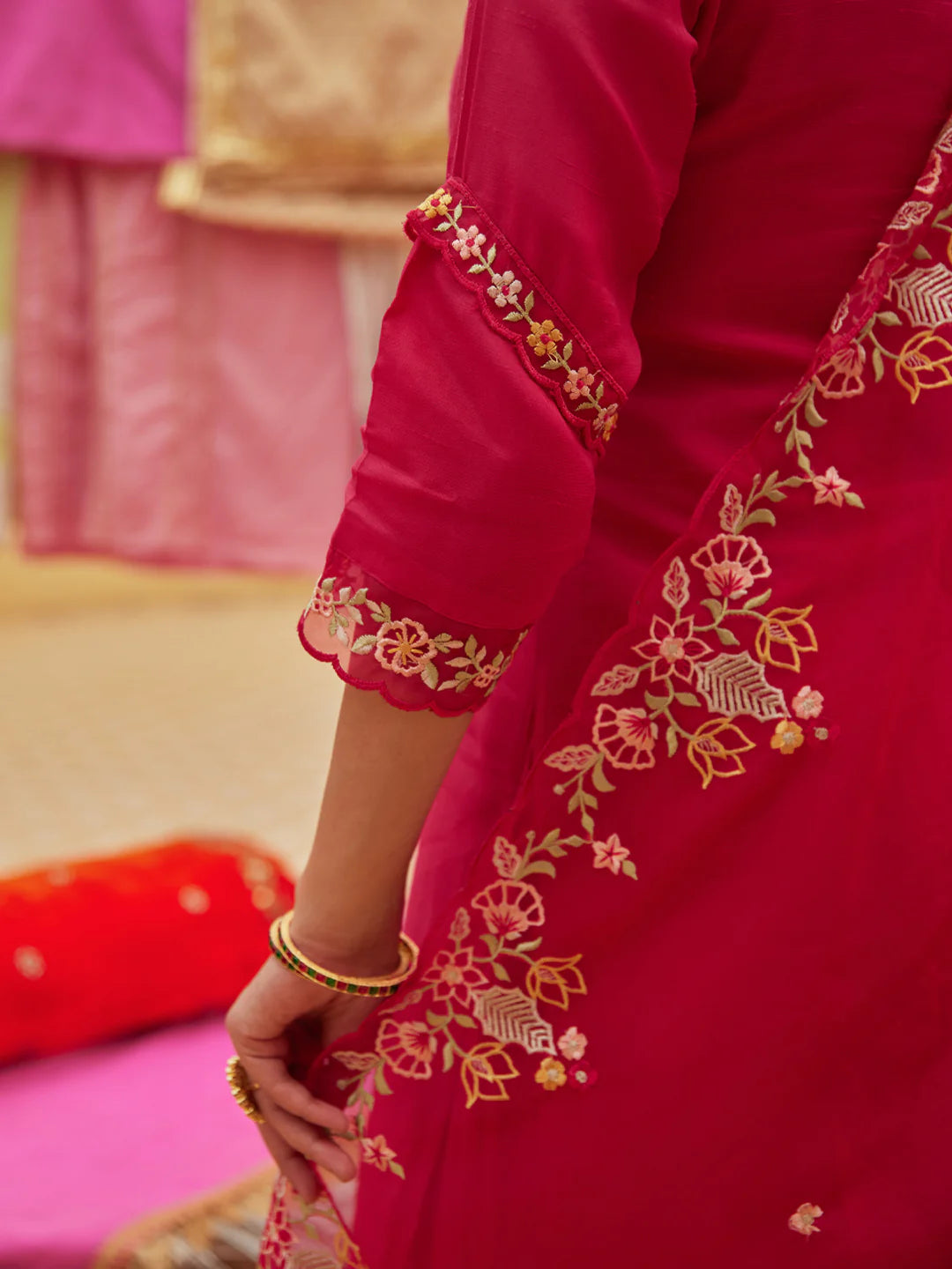Straight Kurta with Pant & Dupatta - Yellow