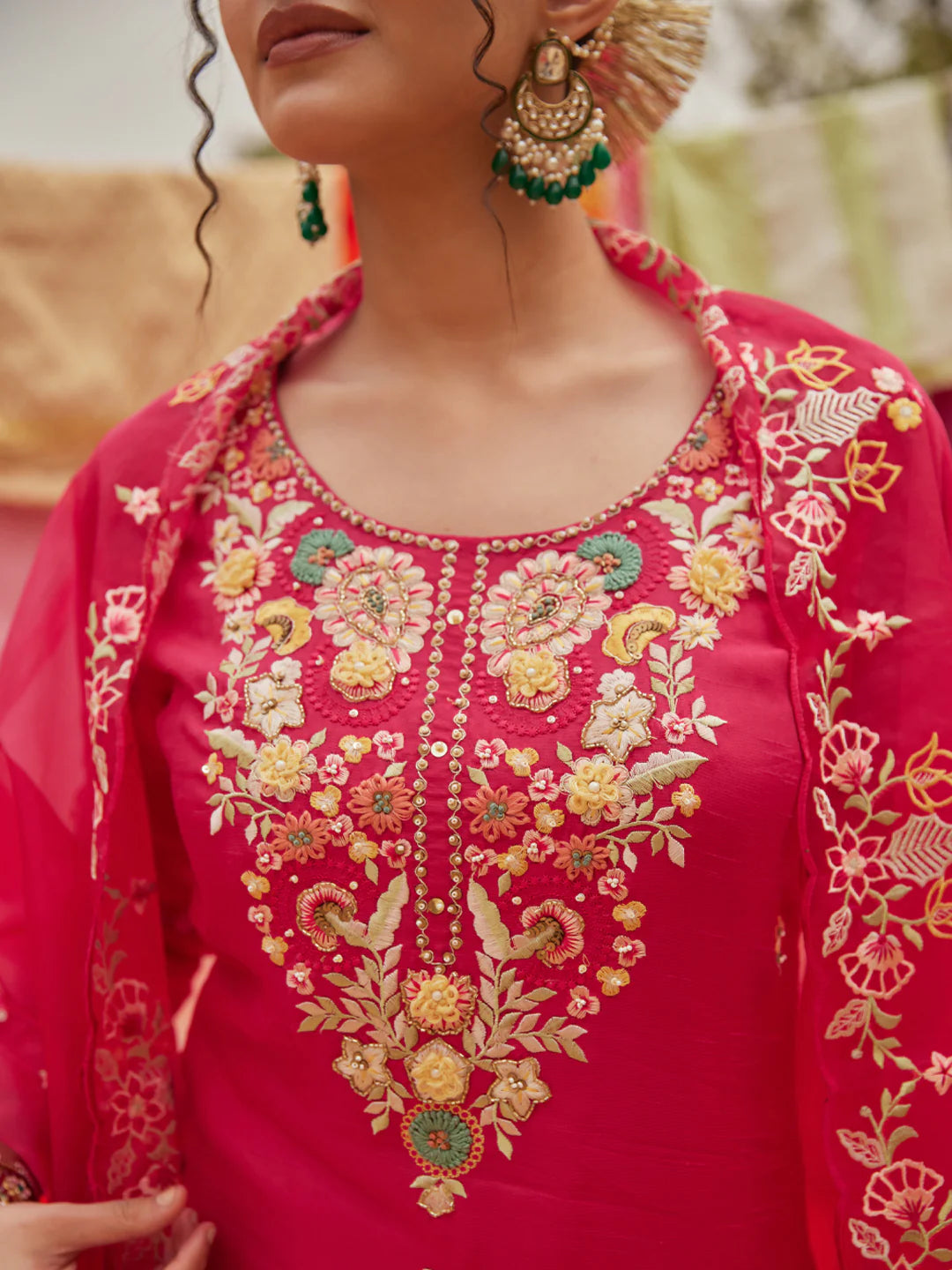 Straight Kurta with Pant & Dupatta - Yellow