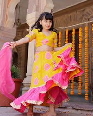 Yellow Varuna Silk Tie & Dye Lehenga Set