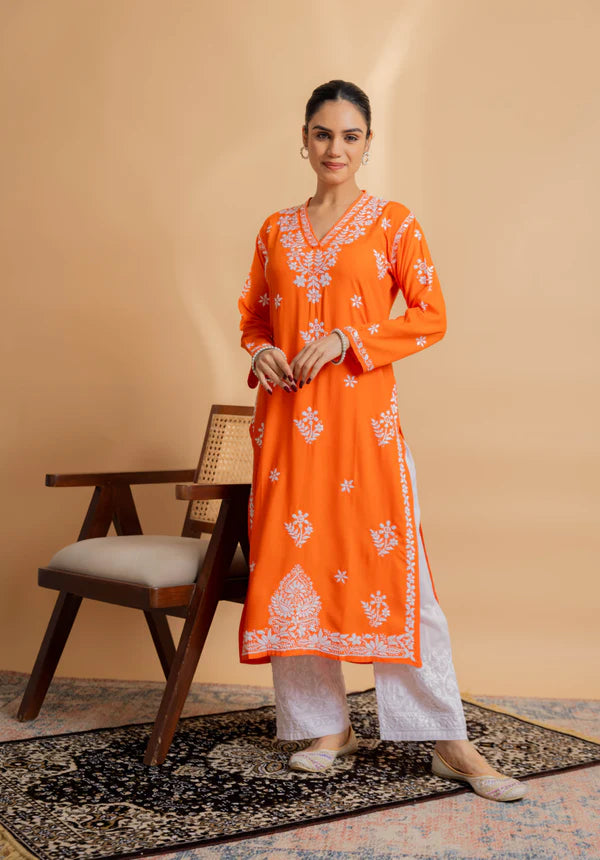 Cotton Blossom Pink Chikankari V-Neck Kurta