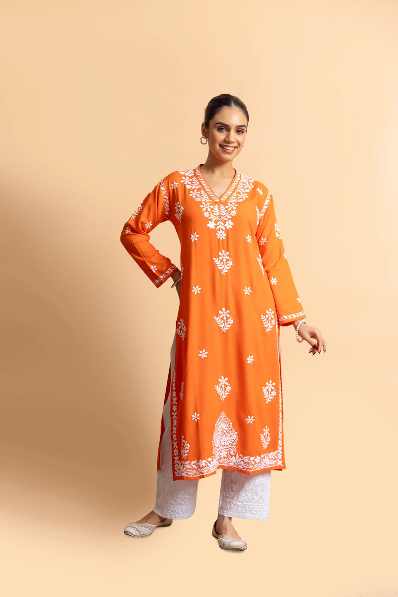 Cotton Blossom Pink Chikankari V-Neck Kurta