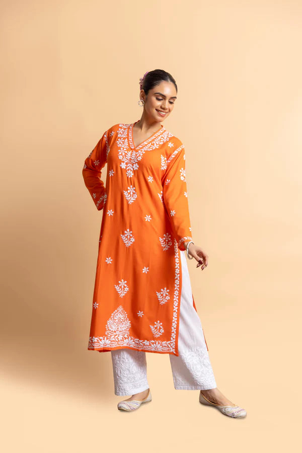 Cotton Blossom Pink Chikankari V-Neck Kurta