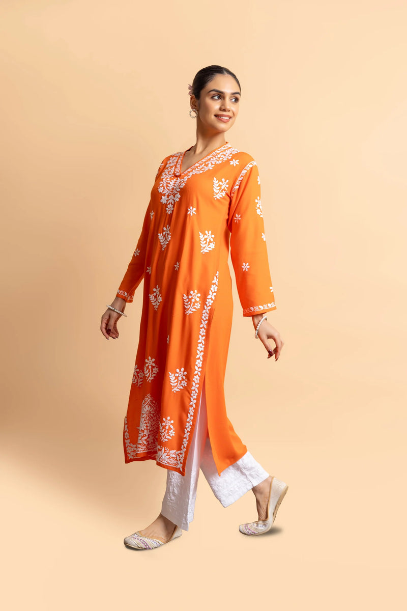Cotton Blossom Pink Chikankari V-Neck Kurta