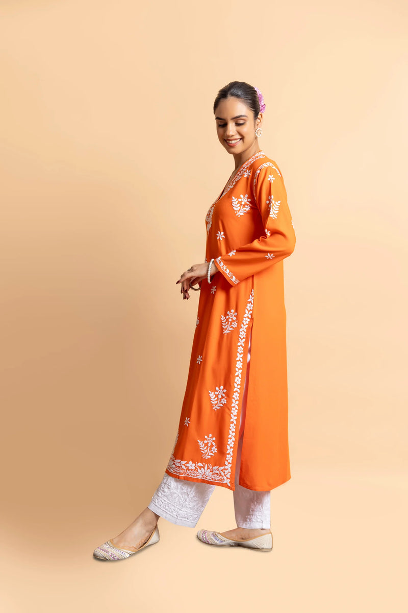 Cotton Blossom Pink Chikankari V-Neck Kurta