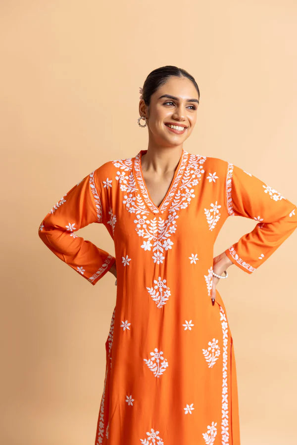 Cotton Blossom Pink Chikankari V-Neck Kurta
