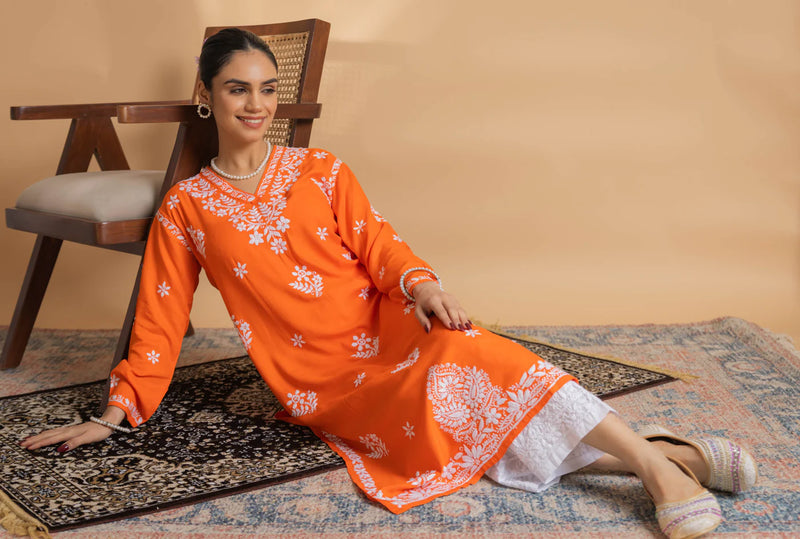 Cotton Blossom Pink Chikankari V-Neck Kurta