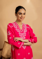 Cotton Blossom Pink Chikankari V-Neck Kurta
