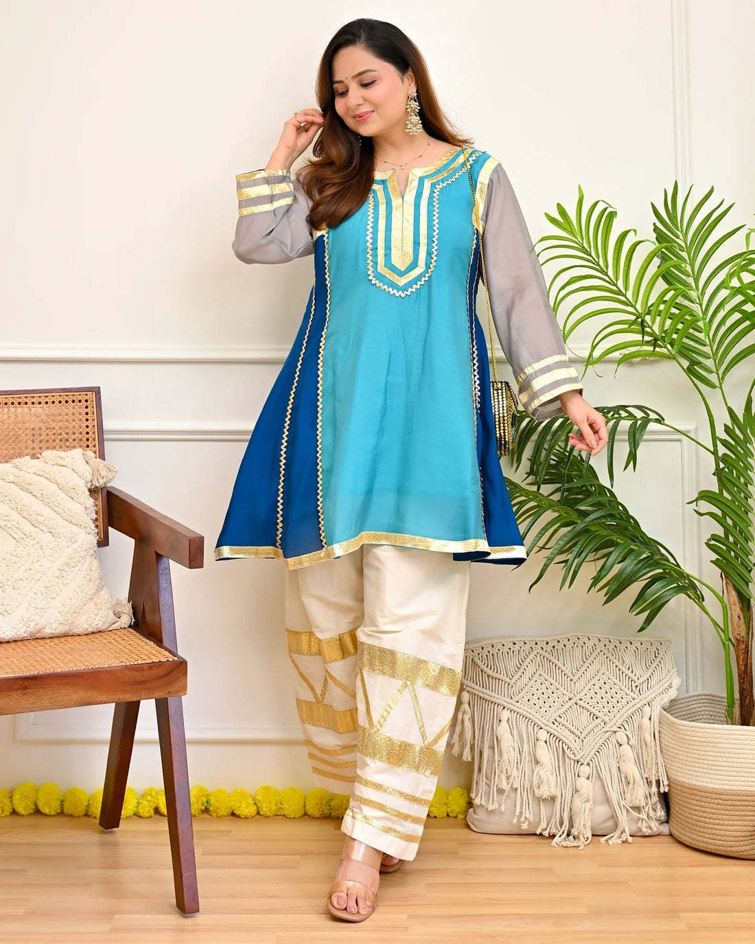 Zariya Aqua Festive A-Line Kurta Set