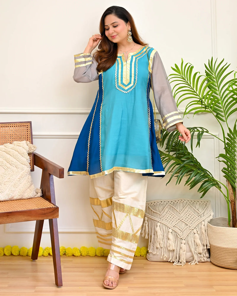 Zariya Aqua Festive A-Line Kurta Set