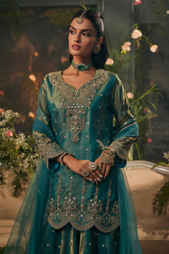 Emerald Aura Teal Shimmer Skirt Set