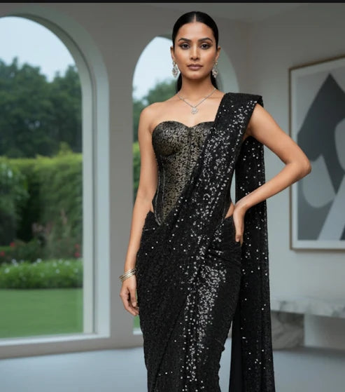 Meher Noir Brocade Corset Top