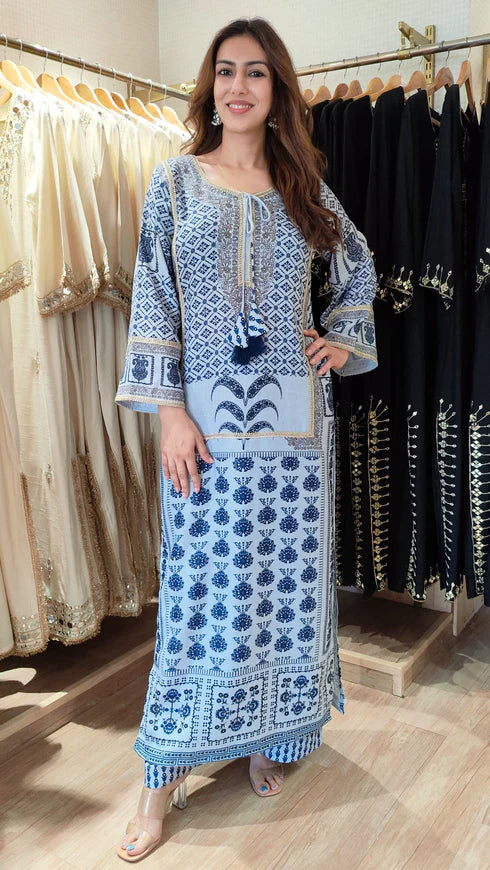 Blue Mosaic Long Kurta Set