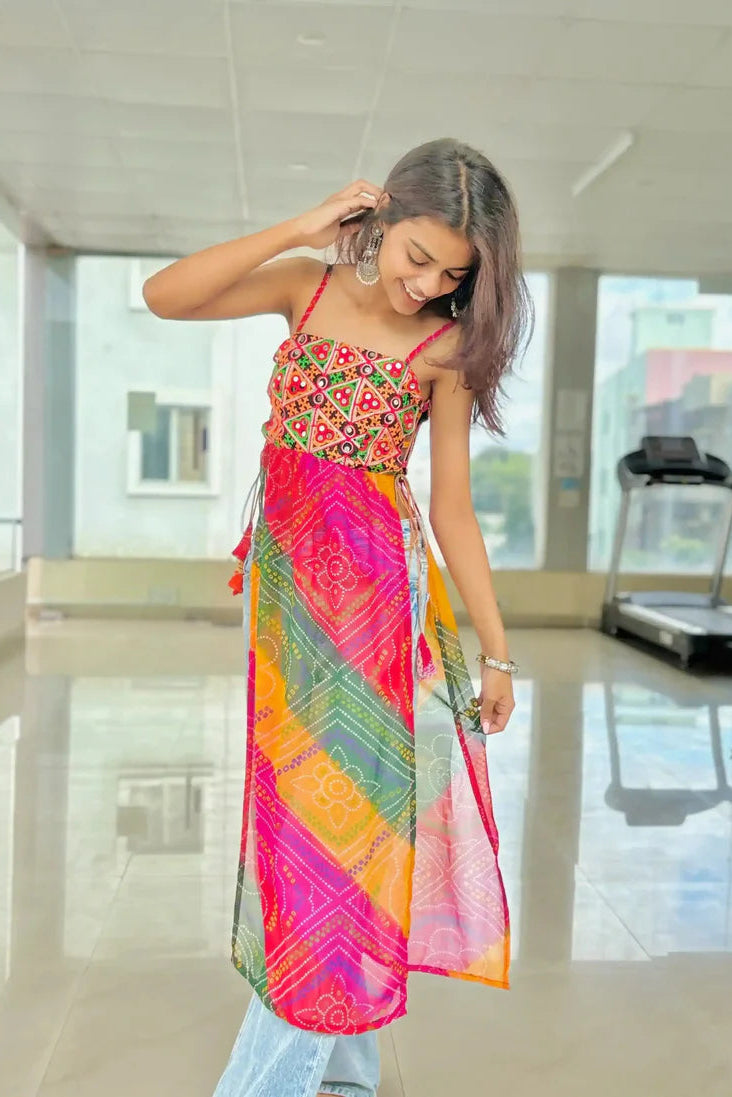 Bandhej Bloom Tie-Up Kurti