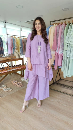 Purple Darbar Co-ord Set with Handmade Necklace