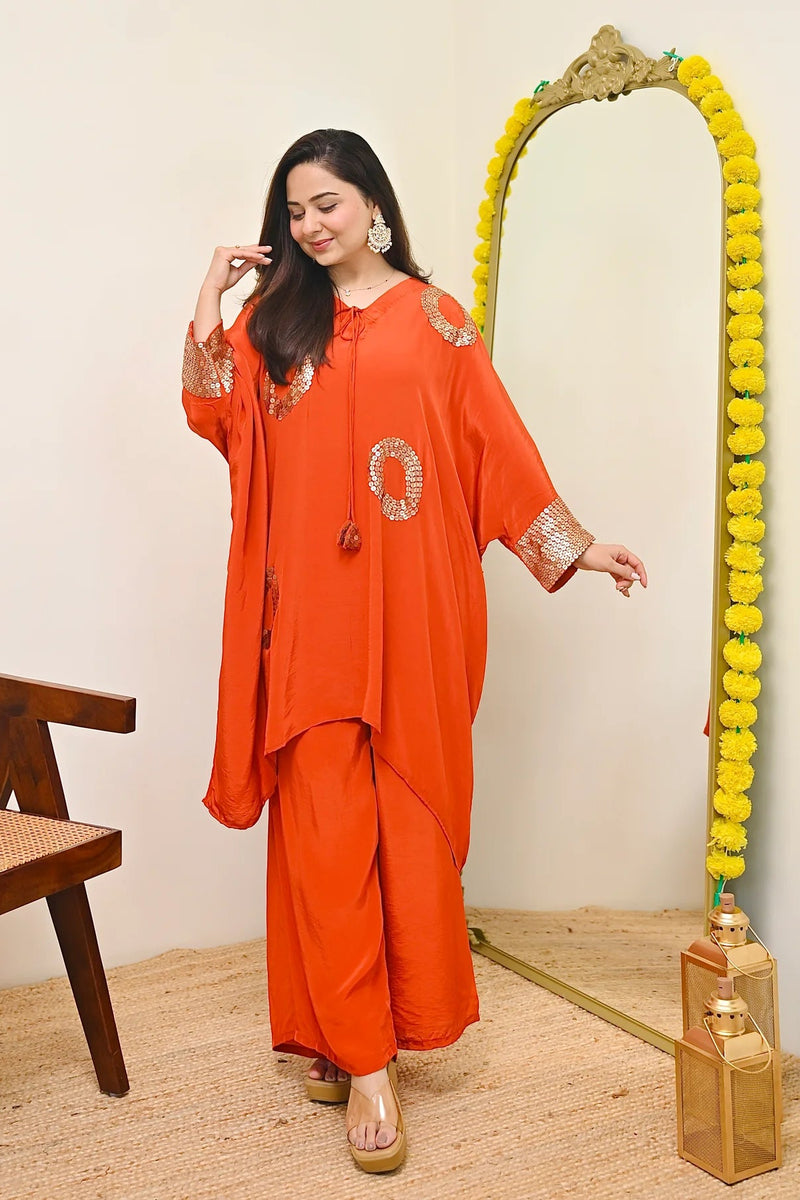 Coral Orange Embellished Co-ord