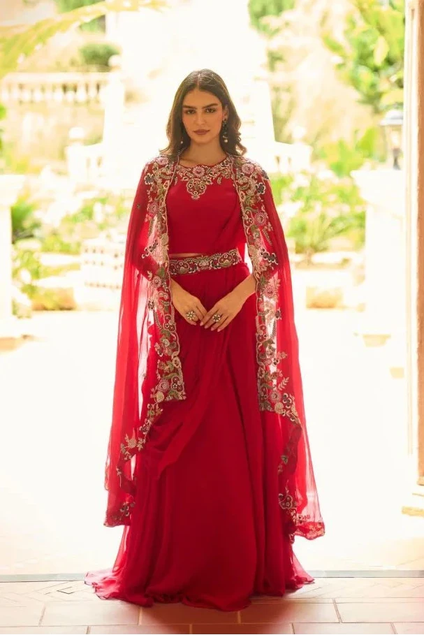 Meher Midnight Georgette Embroidered Indo Western Lehenga