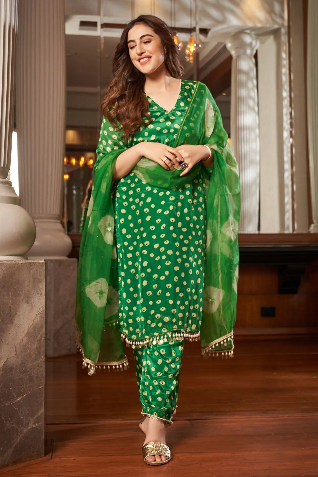 Green Bandhani Silk Suit Set