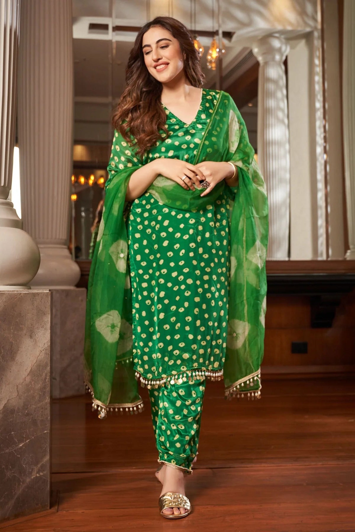 Green Bandhani Silk Suit Set