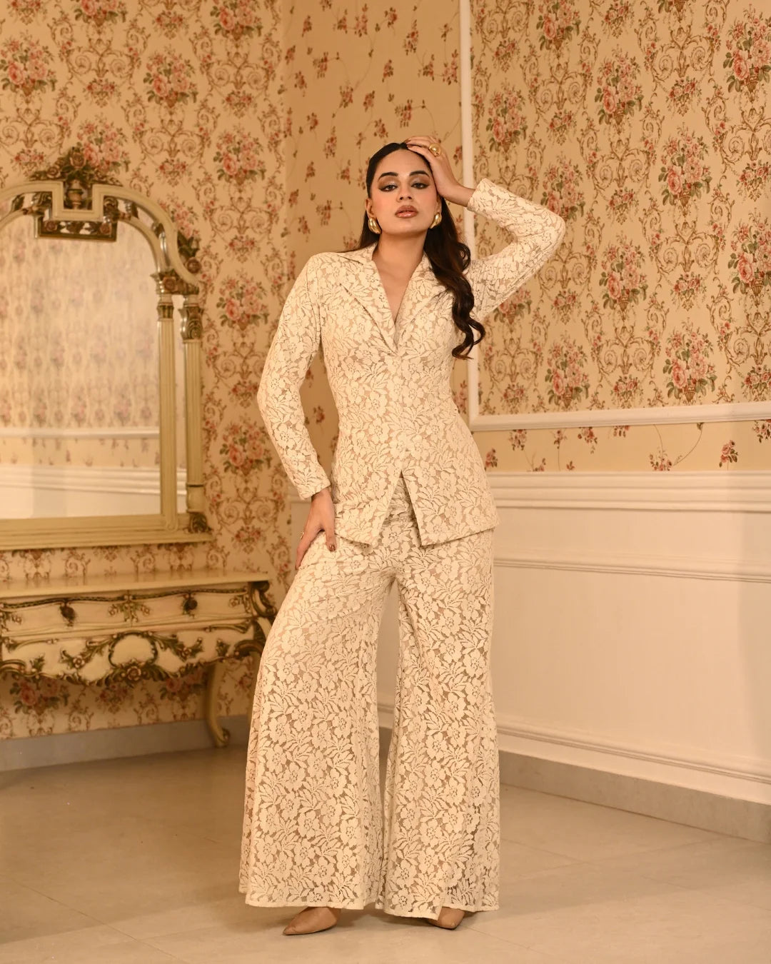 Ivory Lace Blazer Co-ord Set