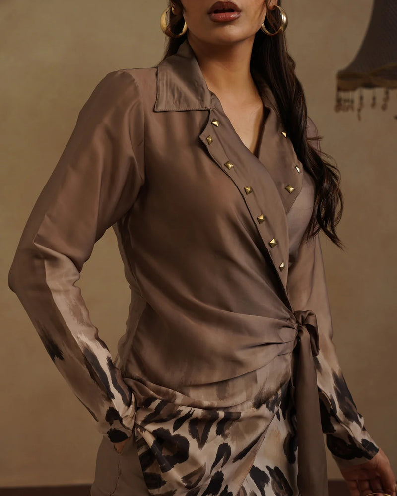 Leopard Blazer  with Free Bandana Set