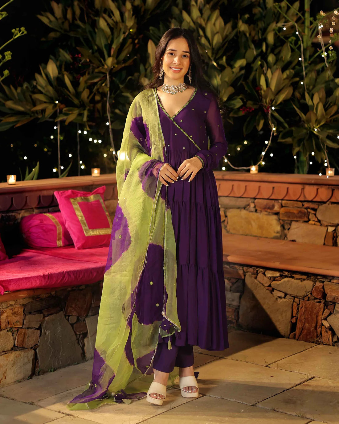 Mirror Work Embroidered Georgette Anarkali Suit Set