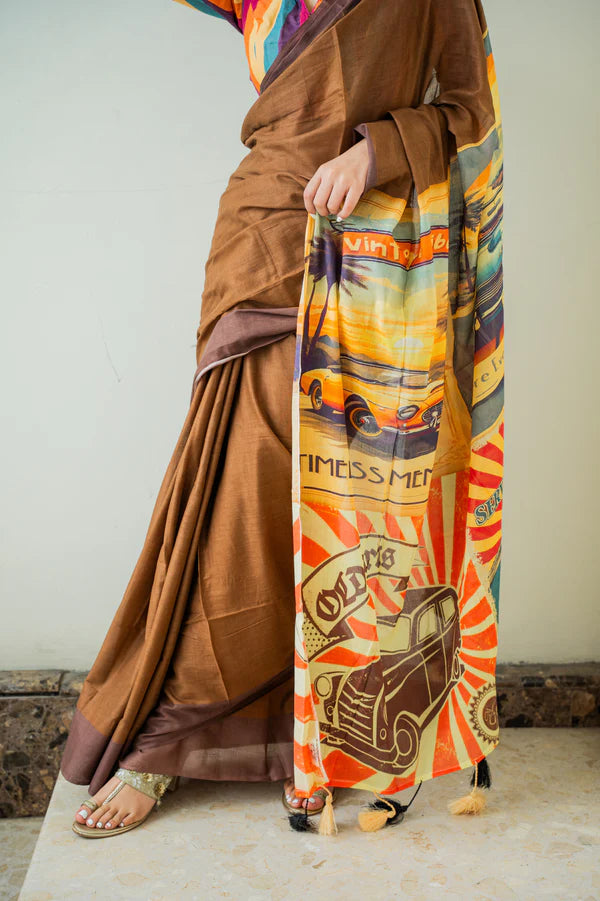 Cocoa Canvas Artistic Soft Linen Fall Saree