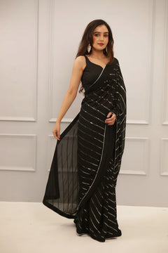 Rajvanya Royal black Sparkle Saree