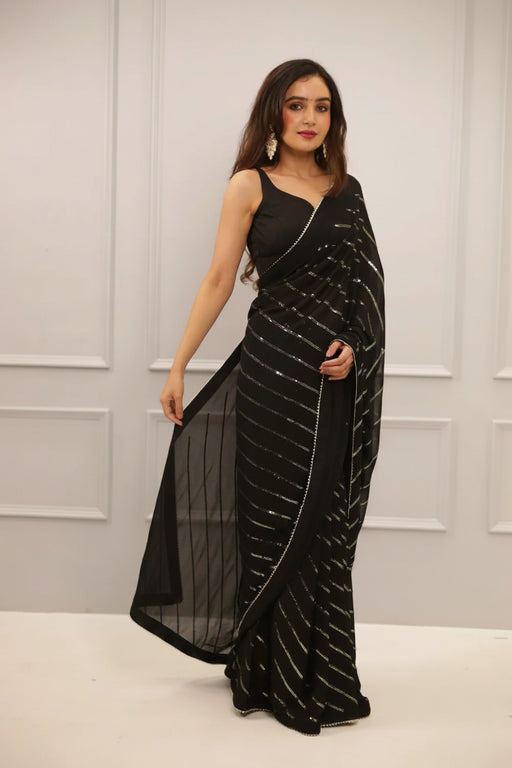Rajvanya Royal black Sparkle Saree