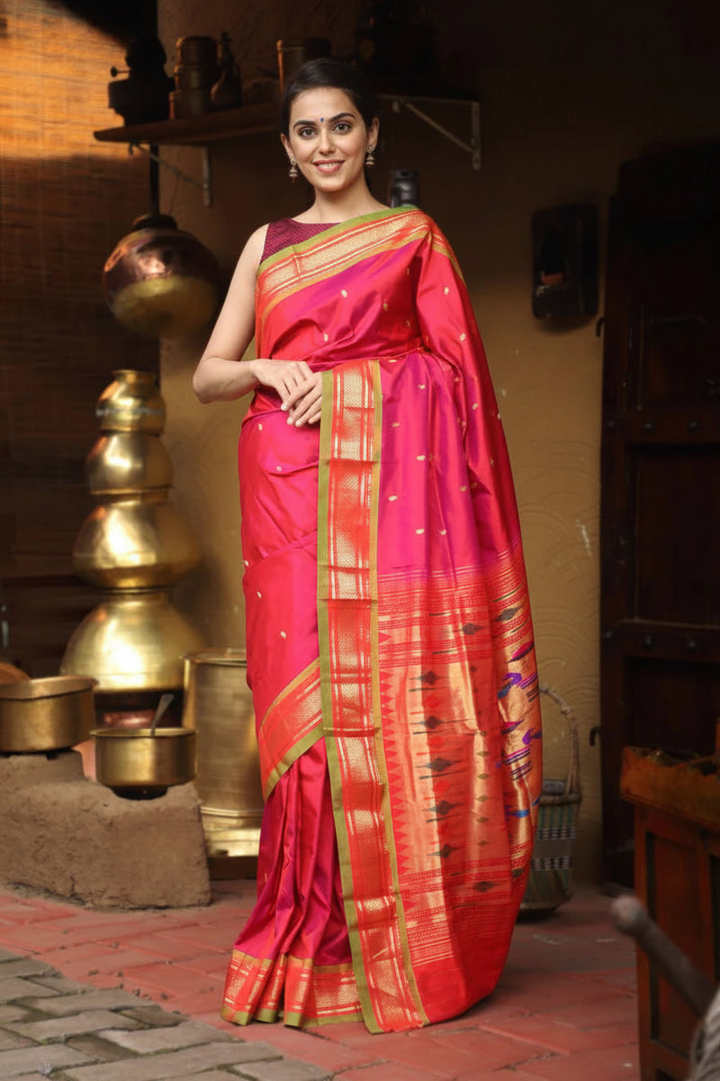 Mrunalini Peach Pink Paithani Silk Saree
