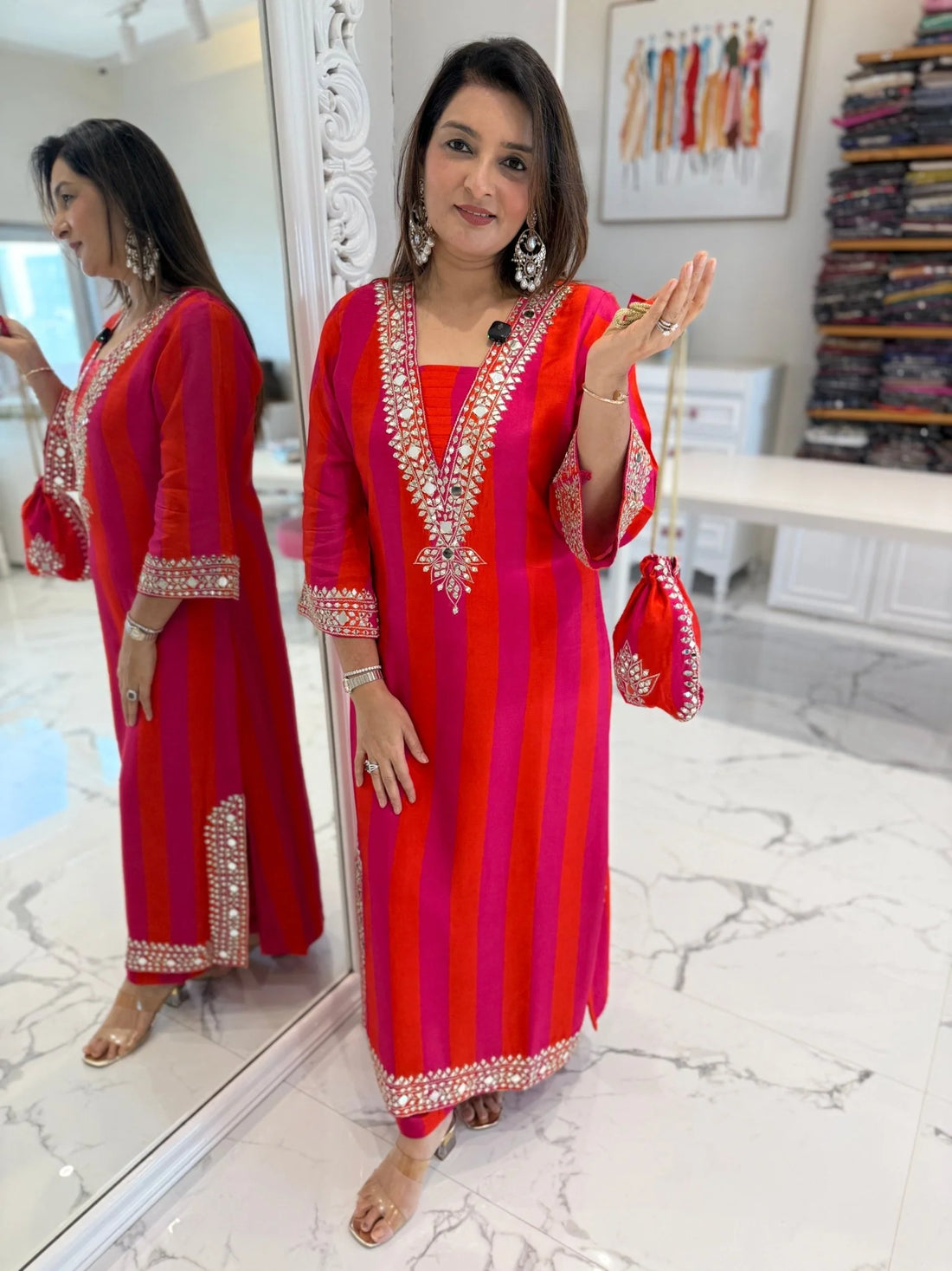 Rani Rangrez Mirror Kurta Set with Potli