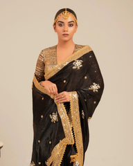Black Butter Metallic Saree with Retro Radiance Blouse