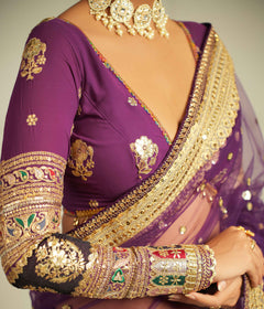 Purple net saree with blouse