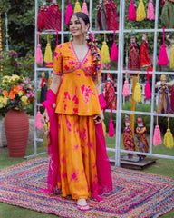 Ritu Orange Pink Tie-Dye Sharara Set