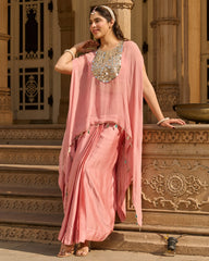 Urban Peach Solid Satin Coord Set