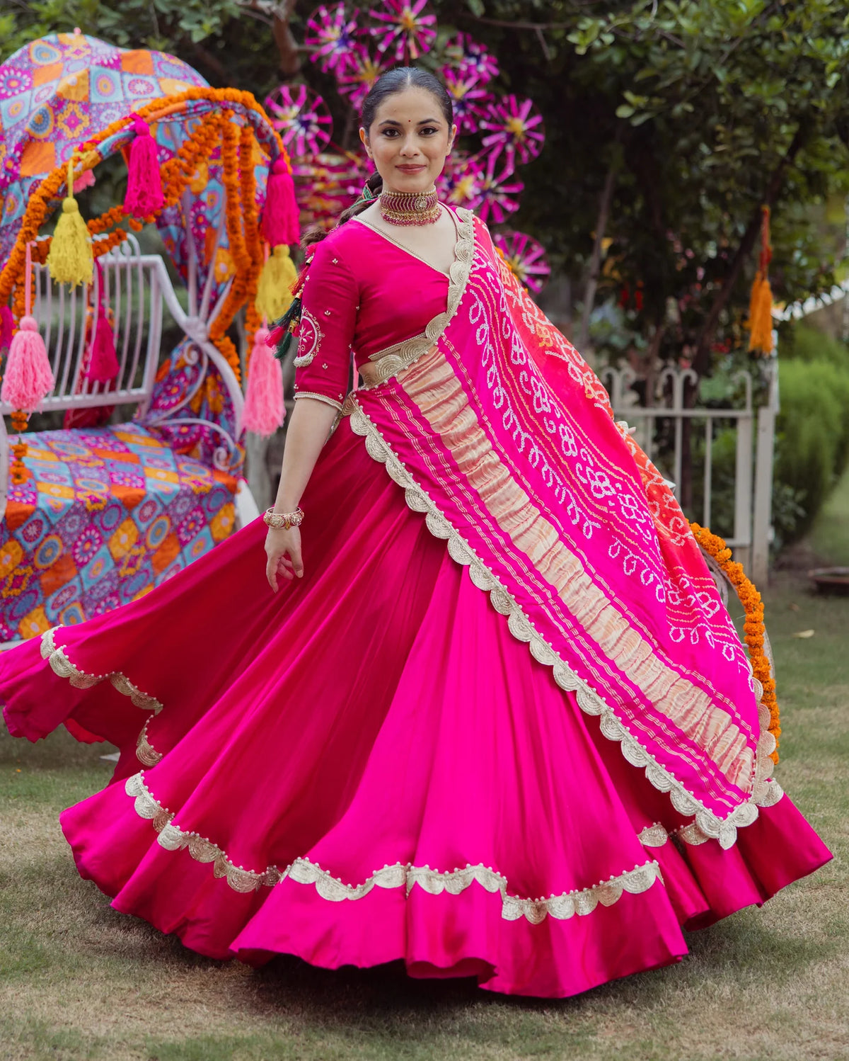 Elegant Pink Satin Lehenga Set with Stitched blouse